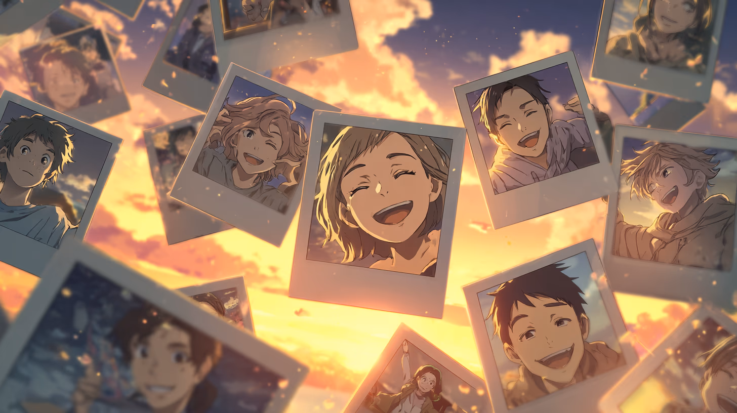 Anime collage of happy memories and shared moments